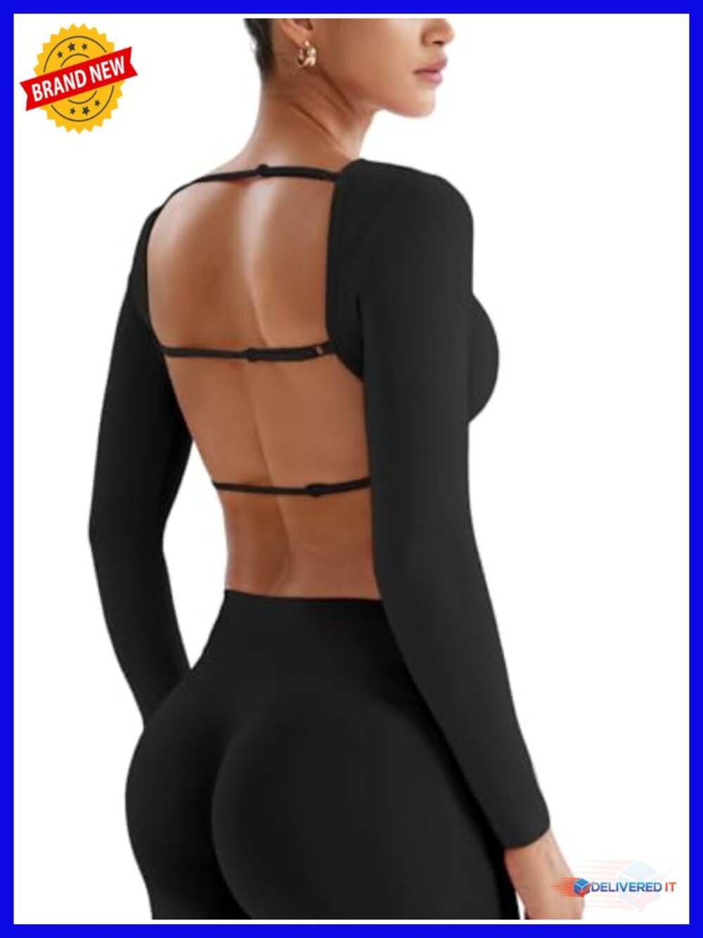 Seamless Backless Long Sleeve Crop Top with Adjustable Straps